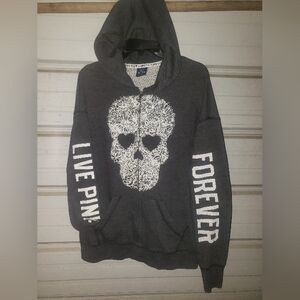 Size Small Victoria's Secret Live Pink Gray SKULL Hoodie Zip Up Jacket Women's